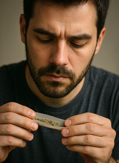 Mann dreht einen Joint